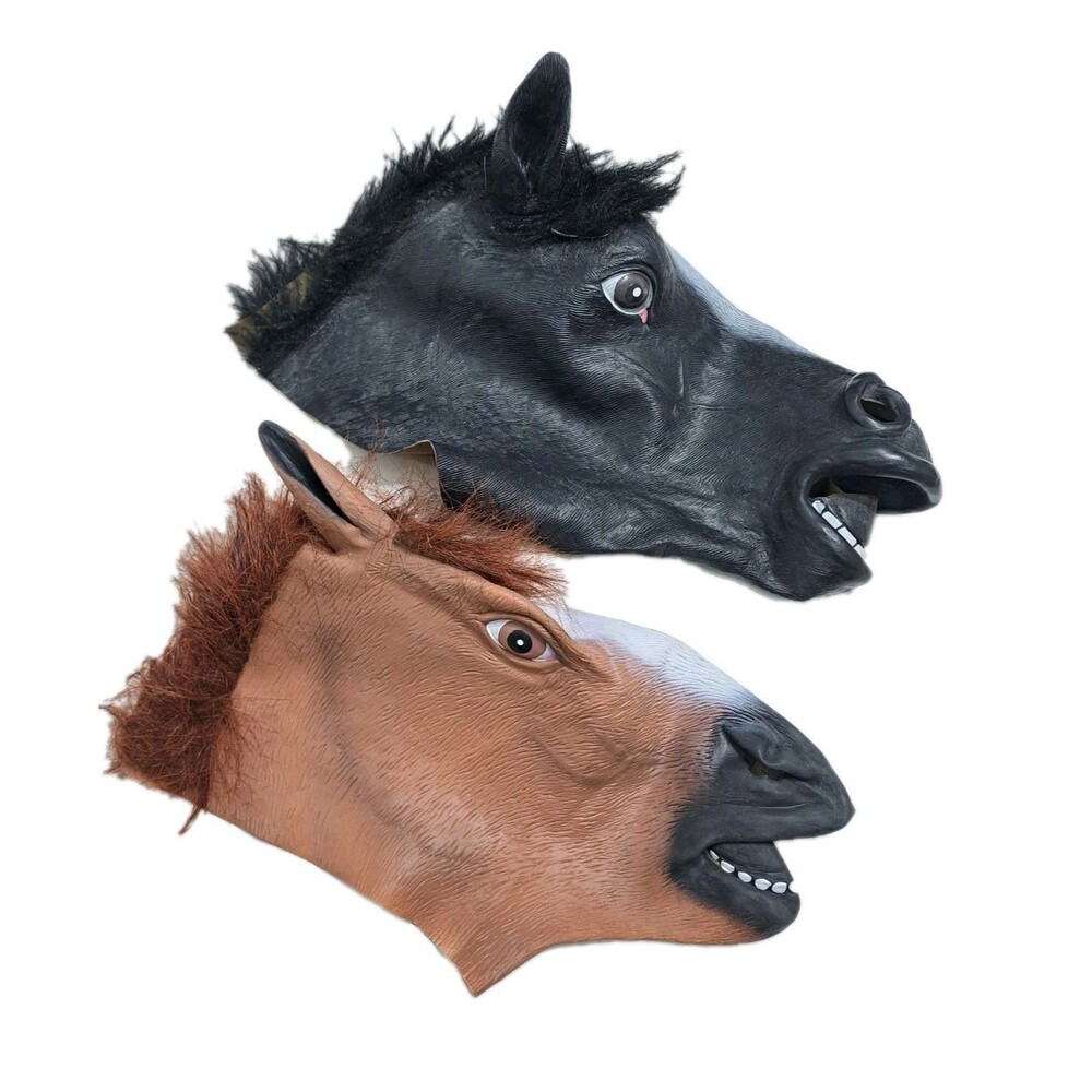 Horse Head Set of 2 Rubber Mask Creepy Halloween Costume Theater Adult